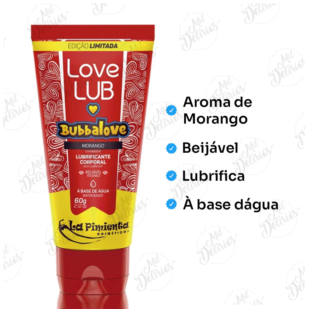 Gel Lubrificante Íntimo Love Lub Bubbalove Morango 60g - La Pimienta