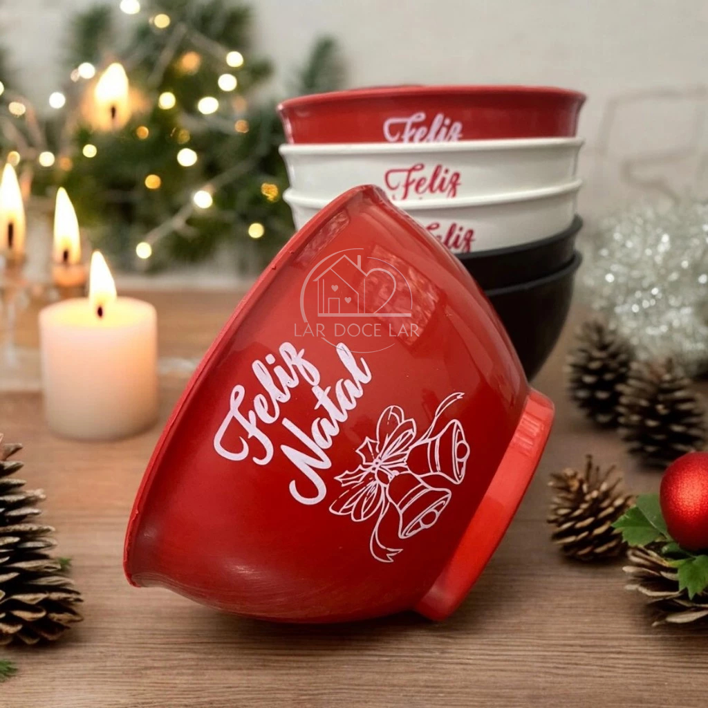 Kit 10 Cumbucas Sinos de Natal 800ml plástico Feliz Natal Natalina pote tigela papai noel festa