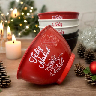Kit 10 Cumbucas Sinos de Natal 800ml plástico Feliz Natal Natalina pote tigela papai noel festa