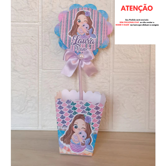 Kit Centro de mesa Cachepot personalizado Sereia Fundo do Mar