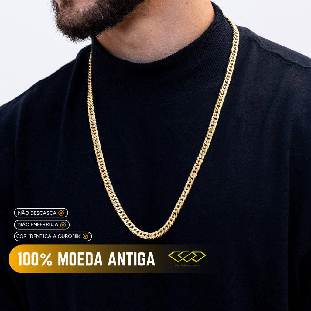 Corrente Cordão Masculino Laminada Dupla 8mm De Moeda Antiga Corrente Colar Para Homens