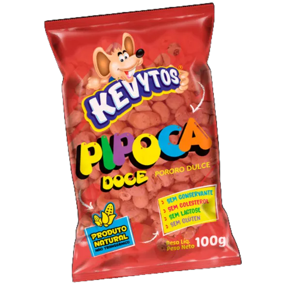 Kit até 40 Pacotes Pipoca Doce 100g Kevytos Lanche Merenda Cinema Popcorn