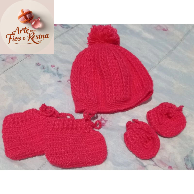 Kit sapatinho+ touca + luva  RN menina moda bebê