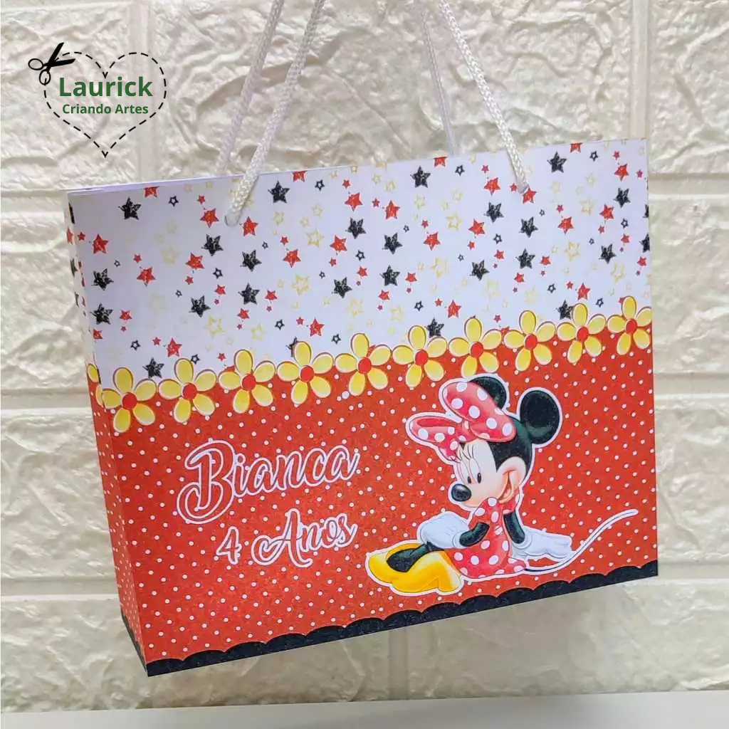 Sacolinha M horizontal Minnie Personalizada Festa Infantil Lembrancinha Pegue e Monte