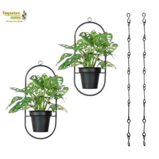 Kit de 2 Suporte Para Vaso de Planta Oval Aéreo + Correntes e Ganchos