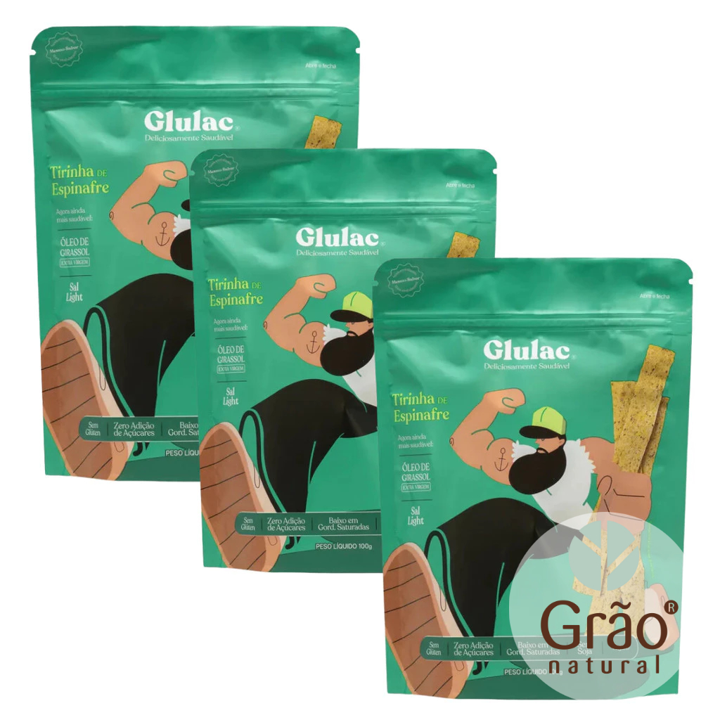 Tirinha de Espinafre Sem Glúten Vegana 100g Glulac (Kit 3 Unidades)