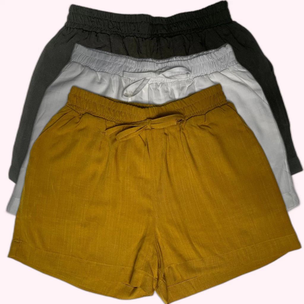 Shorts Feminino Viscolinho com Elástico na Cintura e Bolsos Laterais Estilosos Diversas Cores