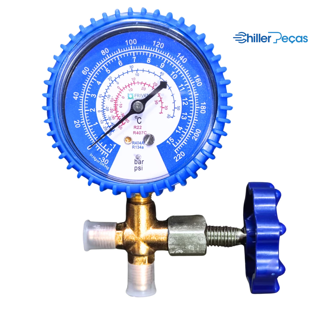 Manifold de Baixa Pressão + Registro Manômetro 134A R22 R404 R407 CT466 Ar Condicionado Refrigeração