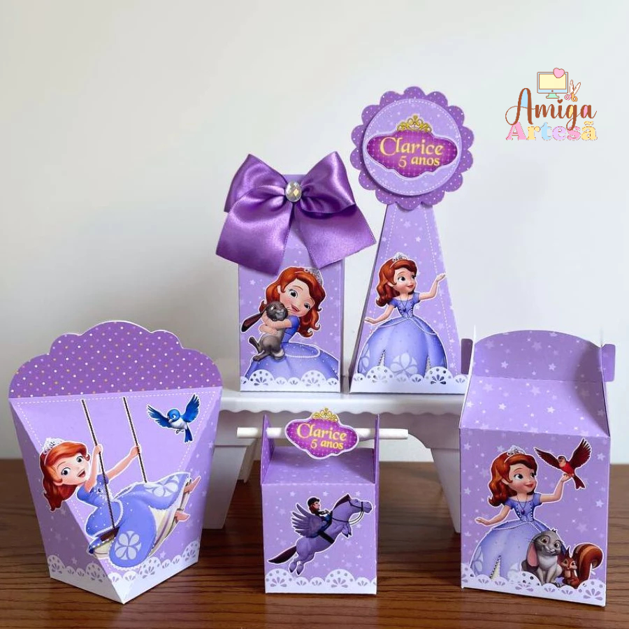 Kit Caixas Princesa Sofia Personalizada/Lembrancinha de Festa /Aniversário - Pegue e Monte