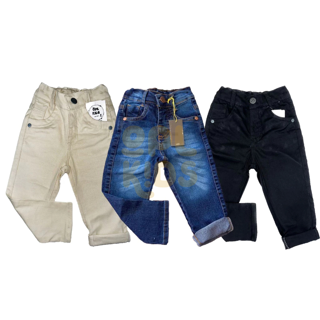 Calça Tradicional Masculina Jeans Sarja Cores Infantil  Juvenil Menino
