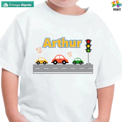 Camiseta Infantil Aniversário CARRINHOS Personalizada com Nome [est.1] Festa Meio Transportes Carros ZLprint