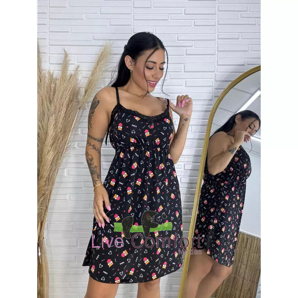 Camisola Feminina Liganete Confortável Roupa de Dormir Noite Pijama em Oferta na Shopee