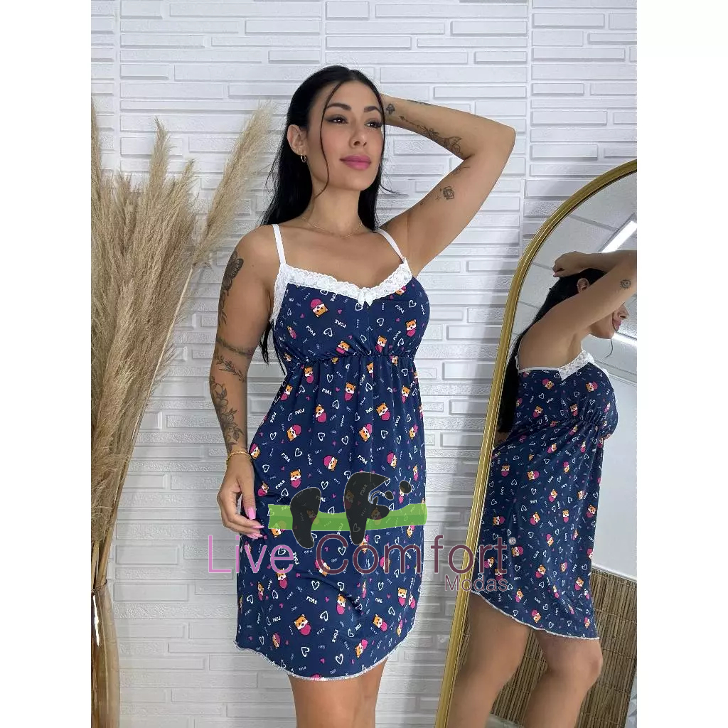 Kit com 3 Camisola Feminina Liganete Confortável Roupa de Dormir Noite Pijama em Oferta na Shopee
