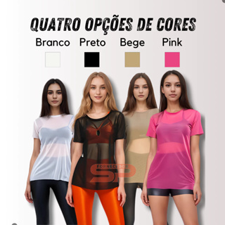 Blusa Feminina de Tule Academia Longa Moda Fitness Verão Trasparente em Oferta na Shopee