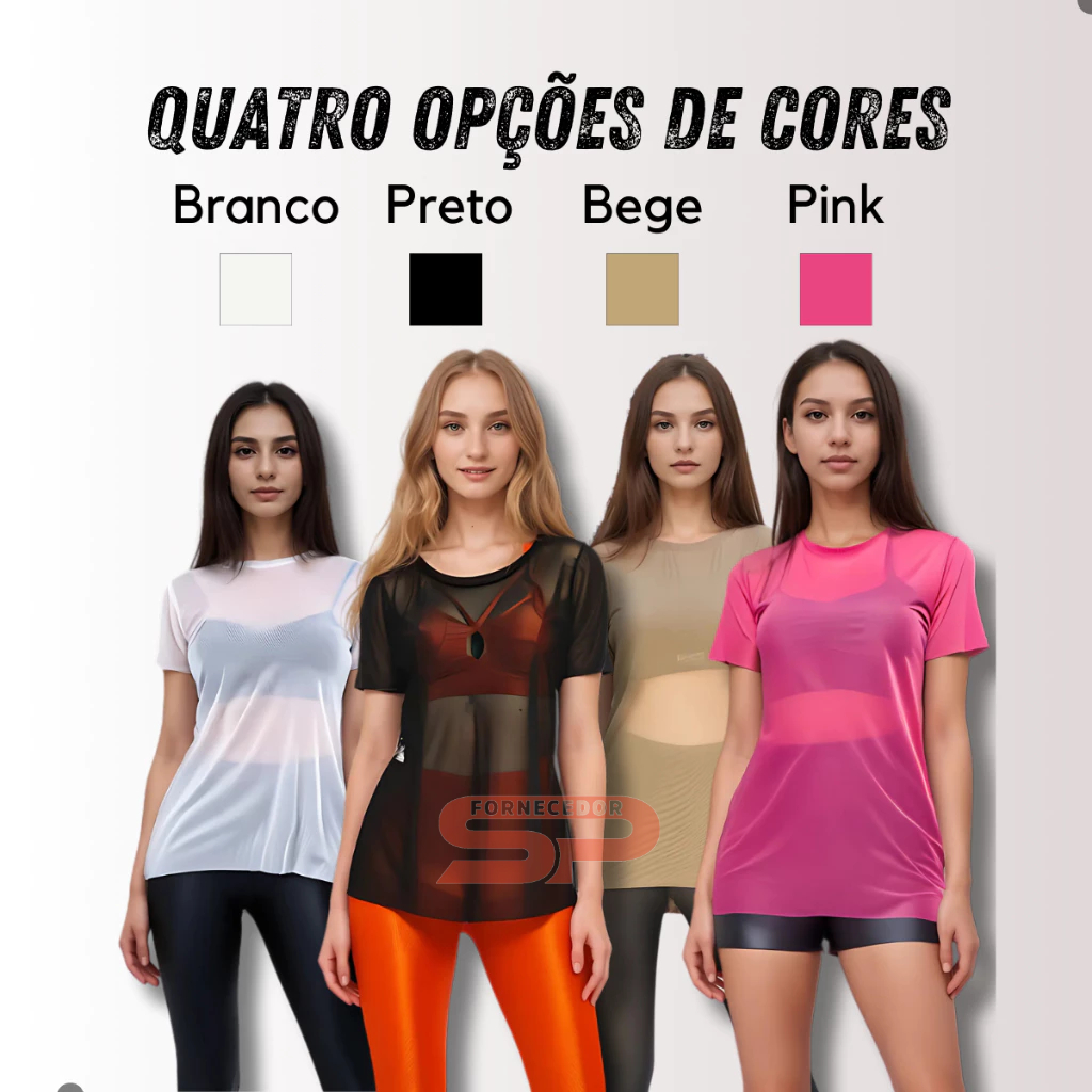 Blusa Feminina de Tule Academia Transparente Longa Fitness
