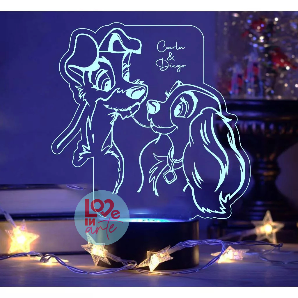 Luminária LED 7 cores RGB A Dama e o Vagabundo - Dia dos namorados, Casal, decoração, Iluminação, abajur