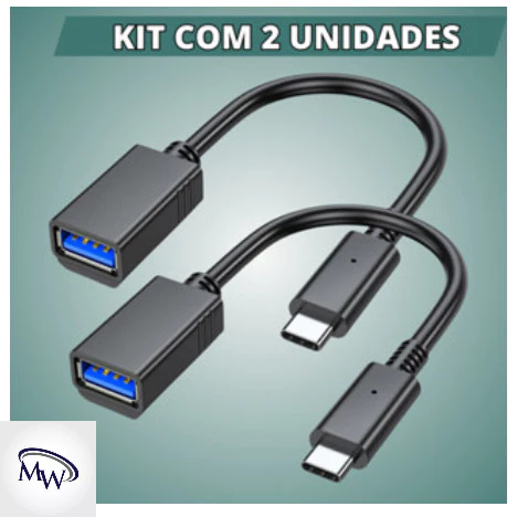 Kit 2 Cabos Adaptador OTG USB-C 3.0 Para Pendrive Transferencia de Dados