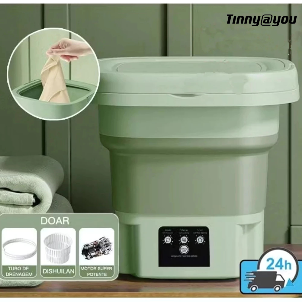Imagem Mini máquina de lavar roupa dobrável portátil moderna automática roupa viagem bivolt TINNY YOU