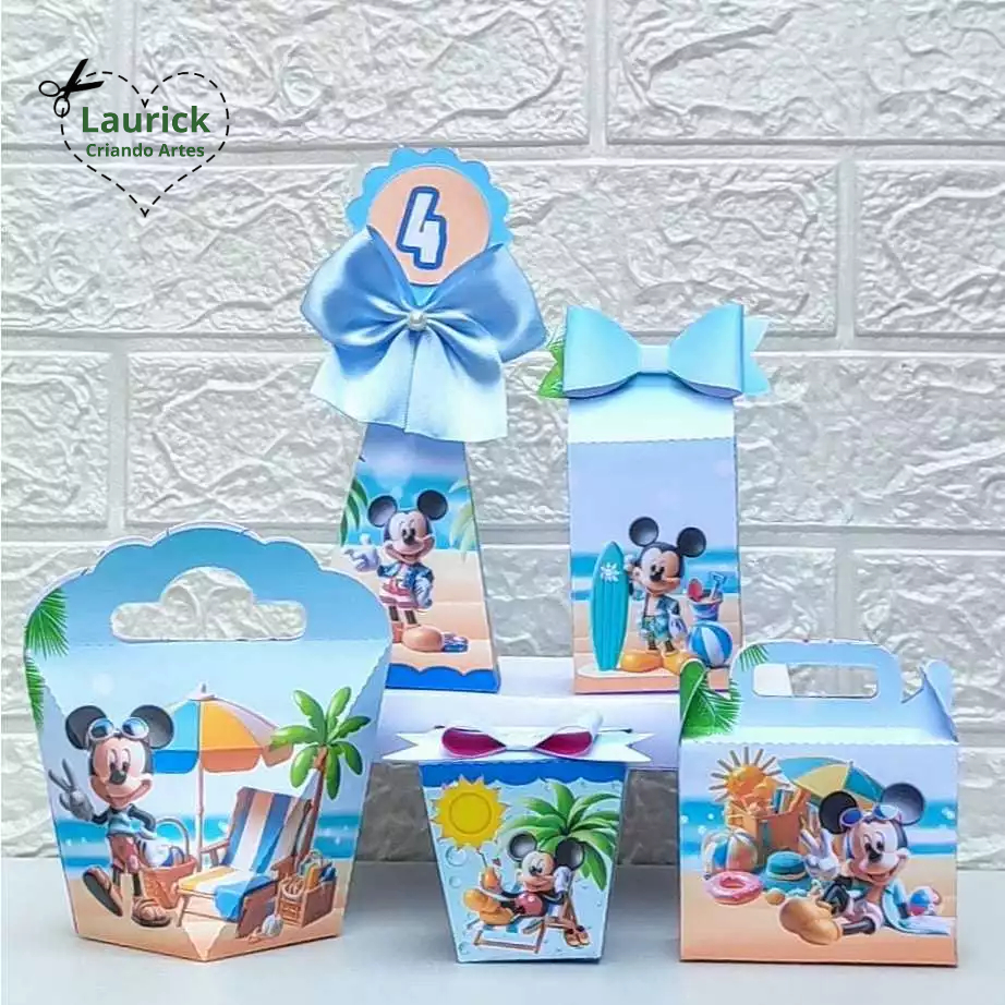 Kit Caixinhas Personalizadas Mickey Praia Lembrancinha Papelaria Pegue e Monte em Oferta na Shopee