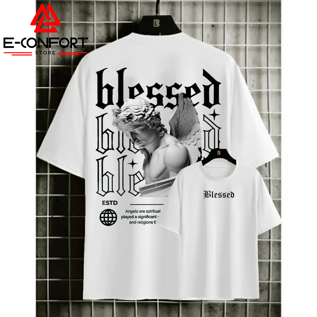 Camiseta Masculina em Algodão Camisa Blessed Streetwear Manga Curta PLUS SIZE em Oferta na Shopee