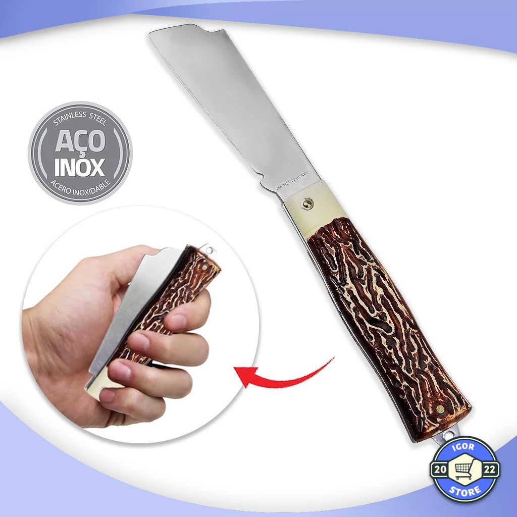 Canivete de Bolso Retrátil Ponta Larga Aço Inox Pica Fumo Pesca Camping Dobrável 3,5" Envio Imediato