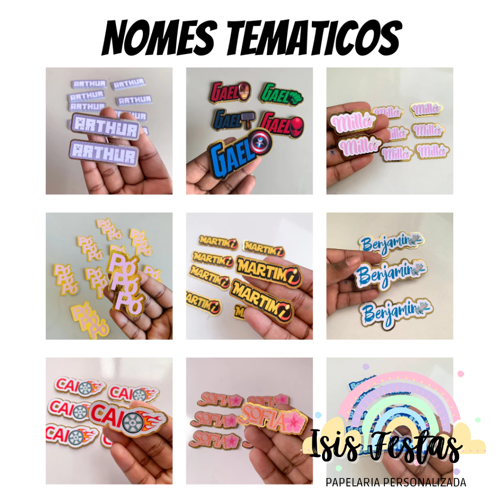 Apliques 3D NOMES TEMATICOS TODOS OS TEMAS - DOURADO OU PRATA em Oferta na Shopee