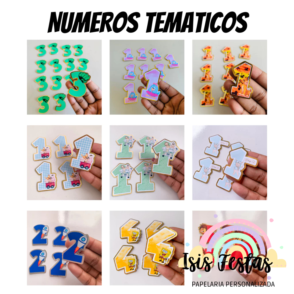 Apliques 3D NÚMEROS TEMATICOS TODOS OS TEMAS - DOURADO OU PRATA em Oferta na Shopee