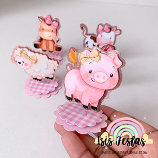 Tag Aplique 3D em Pé Fazendinha Menina - ROSA em Oferta na Shopee