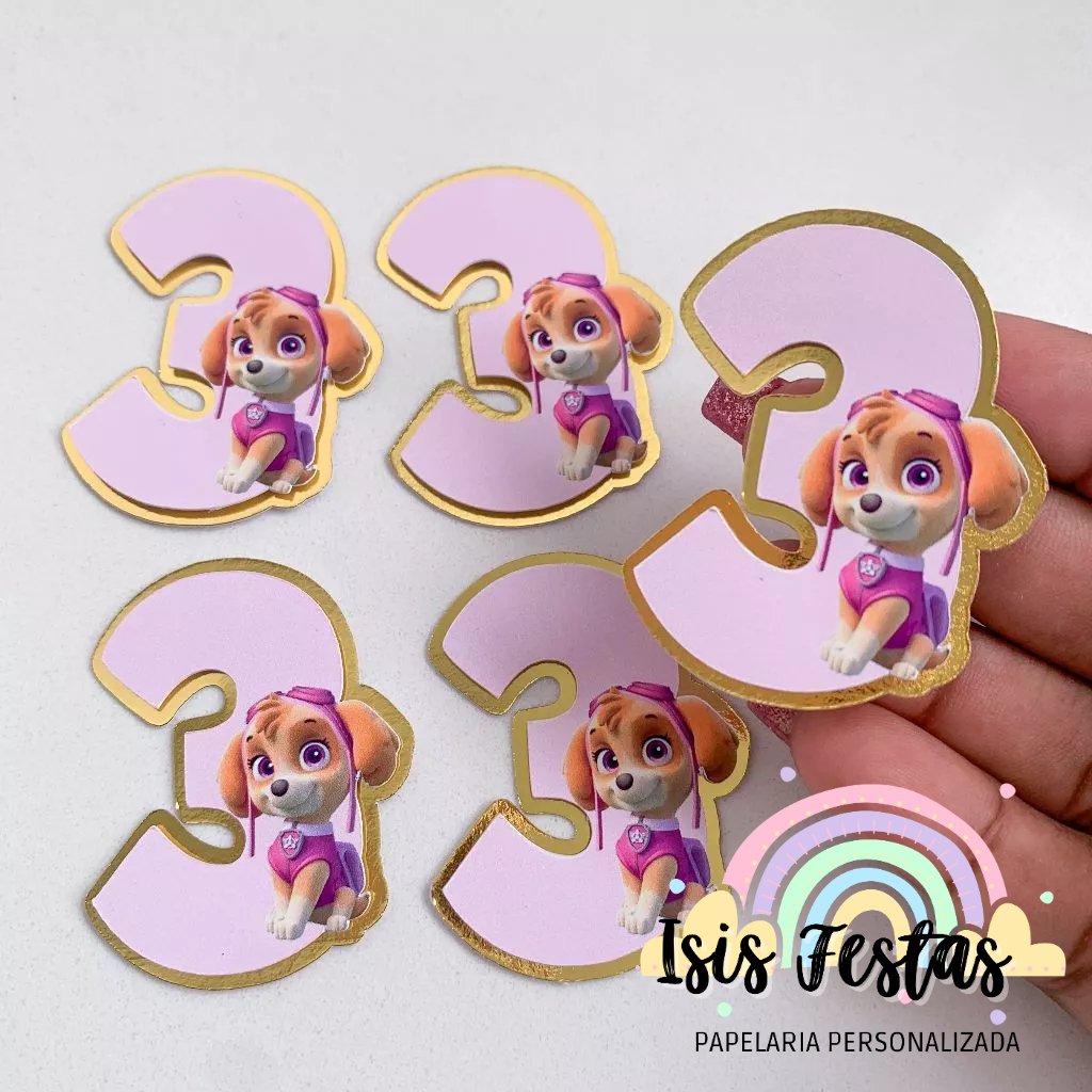 10 Apliques 3D Número SKYE PATRULHA CANINA - DOURADO em Oferta na Shopee