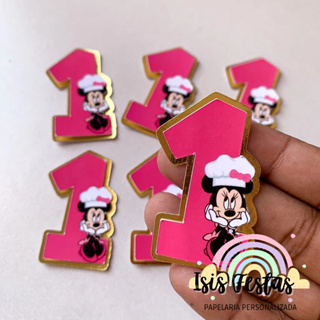 10 Apliques 3D Número MINNIE CONFEITEIRA - DOURADO em Oferta na Shopee