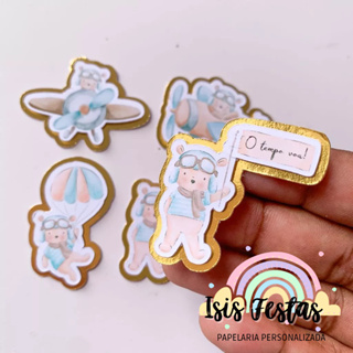 Apliques 3D Ursinho Aviador - DOURADO em Oferta na Shopee