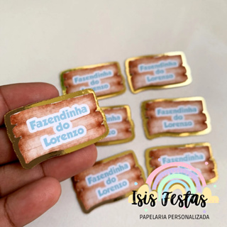 Apliques 3D Plaquinha Fazendinha Azul - DOURADO em Oferta na Shopee