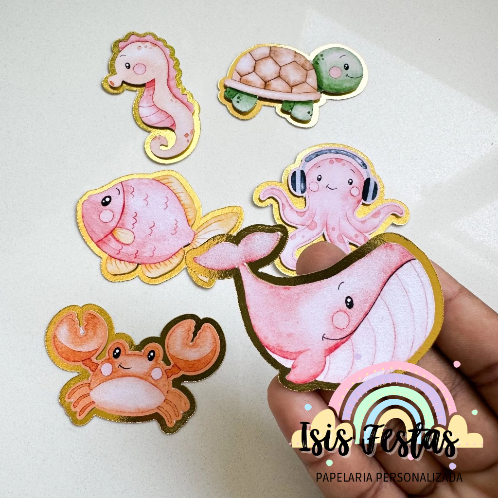 Apliques 3D Fundo do Mar Menina Rosa - DOURADO em Oferta na Shopee