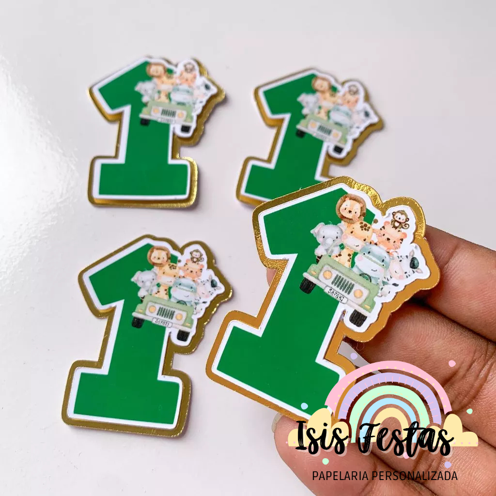 10 Apliques 3D Número SAFARI MENINO - DOURADO em Oferta na Shopee