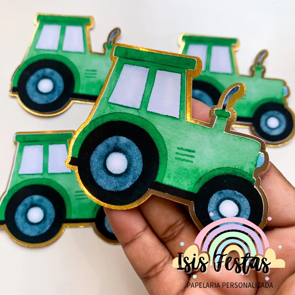 Apliques 3D Trator Verde Fazendinha - DOURADO em Oferta na Shopee