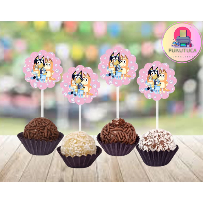 200 Apliques pra docinhos Bluey e Bingo Tags pra docinhos Bluey e Bingo Toppers pra docinhos Bluey