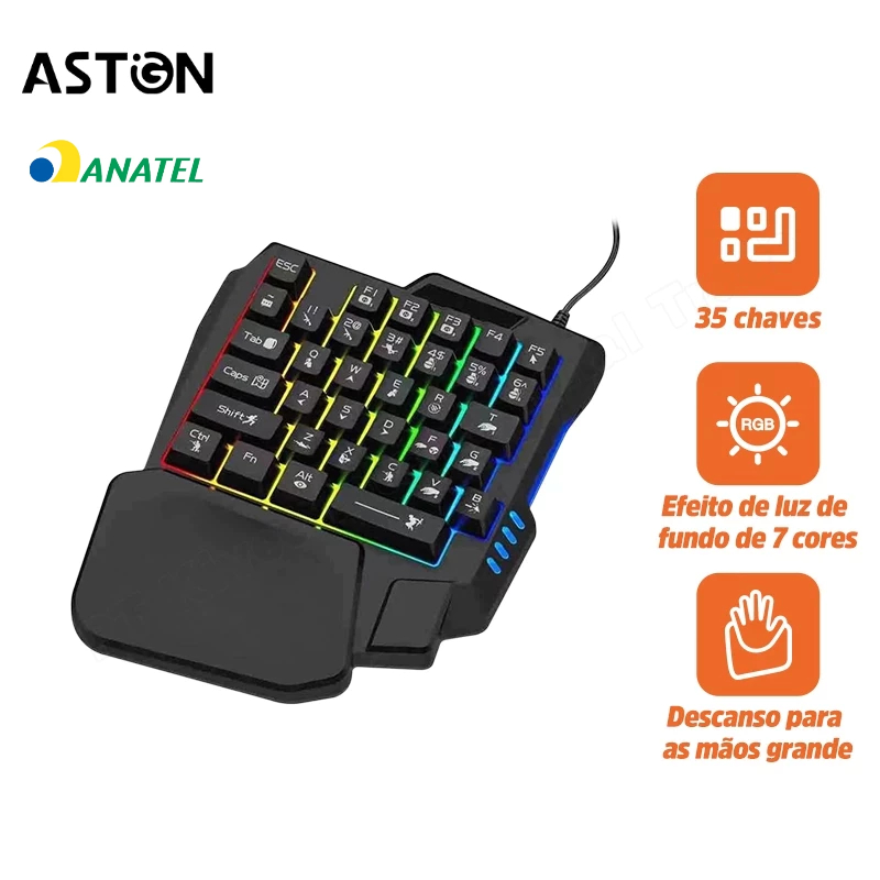 Astgn X Basike Teclado mecânico com uma mão Teclado luminoso RGB para jogos Teclado com design - Computers & Accessories