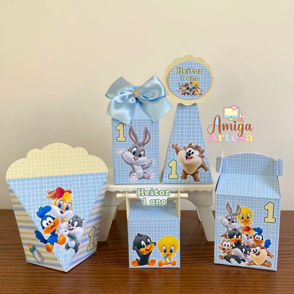 Kit Caixas Baby Looney Tunes Personalizada/Lembrancinha de Festa /Aniversário - Pegue e Monte