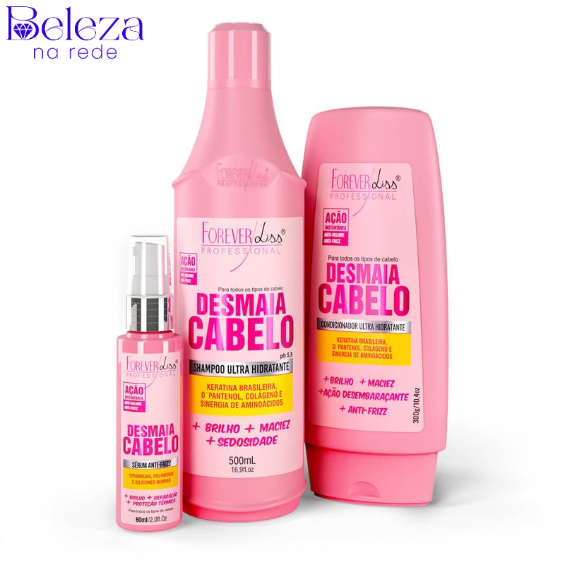 Kit Desmaia Cabelo Shampoo 500ml + Condicionador 300g + Sérum 60ml Forever Liss