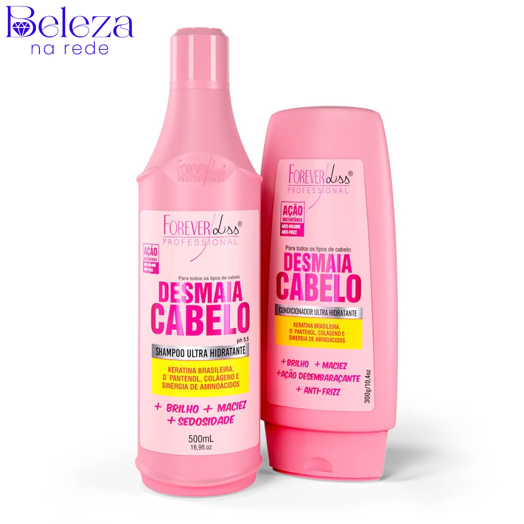 Kit Desmaia Cabelo Shampoo 500ml + Condicionador 300g Forever Liss Hidratação Anti Frizz e Nutrição