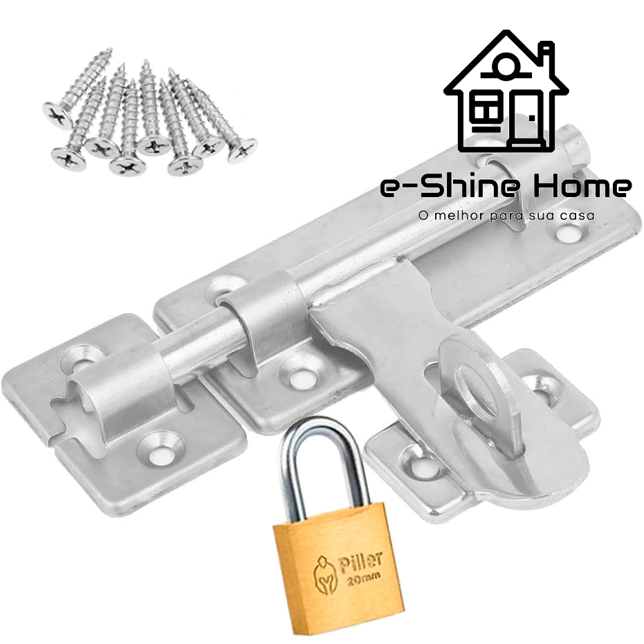 Ferrolho com Porta Cadeado 12cm + Cadeado 20mm — Kit de Segurança para Portas e Portões