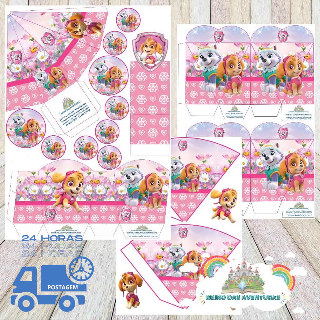 Envio imediato - TEMA SKYE E EVEREST  PATRULHA CANINA ROSA Kit 85 ou 170 Lembrancinha Festa de Aniversário (sem nome) em Oferta na Shopee
