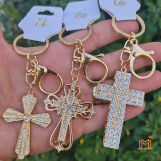 Chaveiro Cruz Crucifixo Metal Strass com Mosquetão 3/6/12 - PROMOÇÃO em Oferta na Shopee