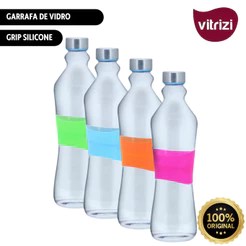 Garrafa de Vidro 1 Litro Grip Color Silicone Água Suco Iogurte Vitrizi Yazi