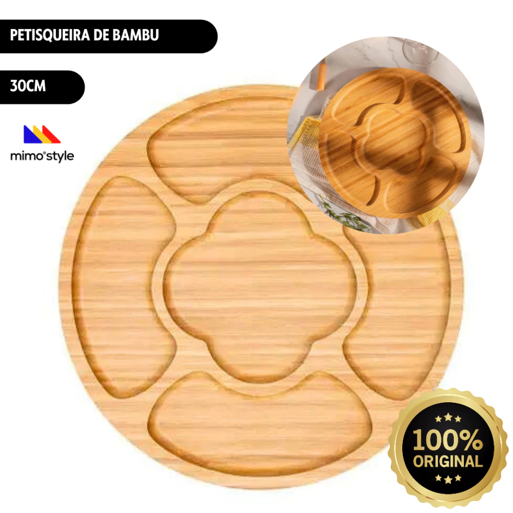 Petisqueira com 5 cavidades 30cm Bambu Ecokitchen Mimo