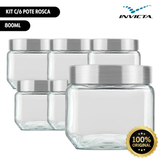 Kit c/6 Unid Pote Quadrado 800ml Vidro Liso Tampa Inox Rosca Invicta em Oferta na Shopee