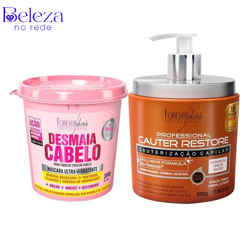 Forever Liss Cauterização Cauter Restore Máscara 500g + Desmaia Cabelo Anti Volume Máscara 350g