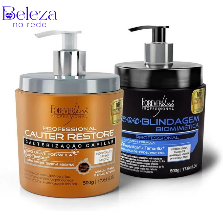 Kit Cauter Restore 500g + Blindagem Biomimética 500g Forever Liss Tratamento Para Restauração em Oferta na Shopee