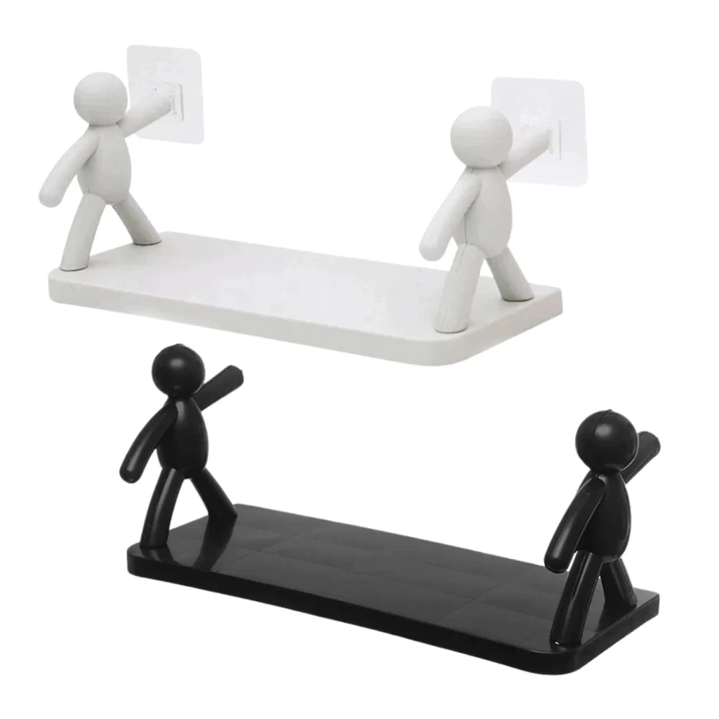 Duas Prateleira Estante Bonequinho Buddy plástico com suporte decorativa banheiro cozinha C/ Adesivo em Oferta na Shopee
