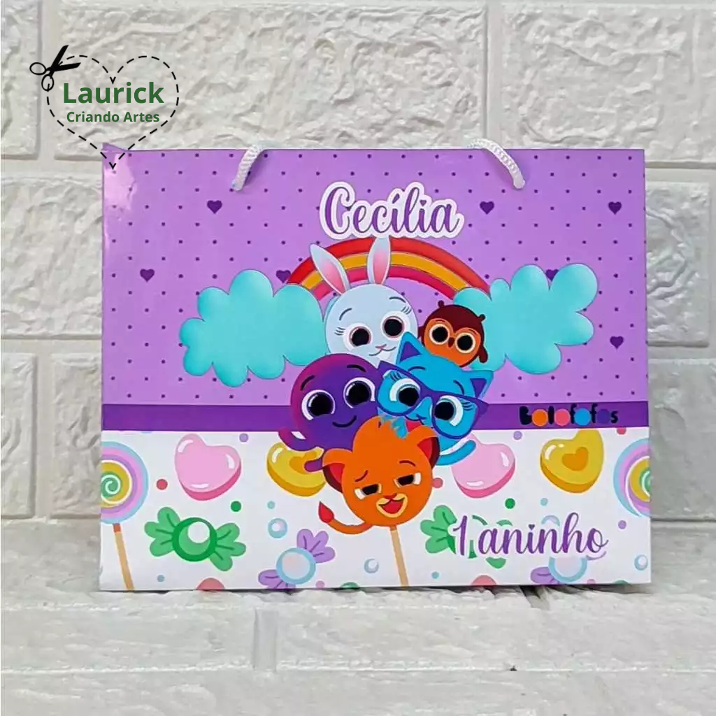 Sacolinha M horizontal Bolofofo Menina Personalizada Festa Infantil Lembrancinha Pegue e Monte